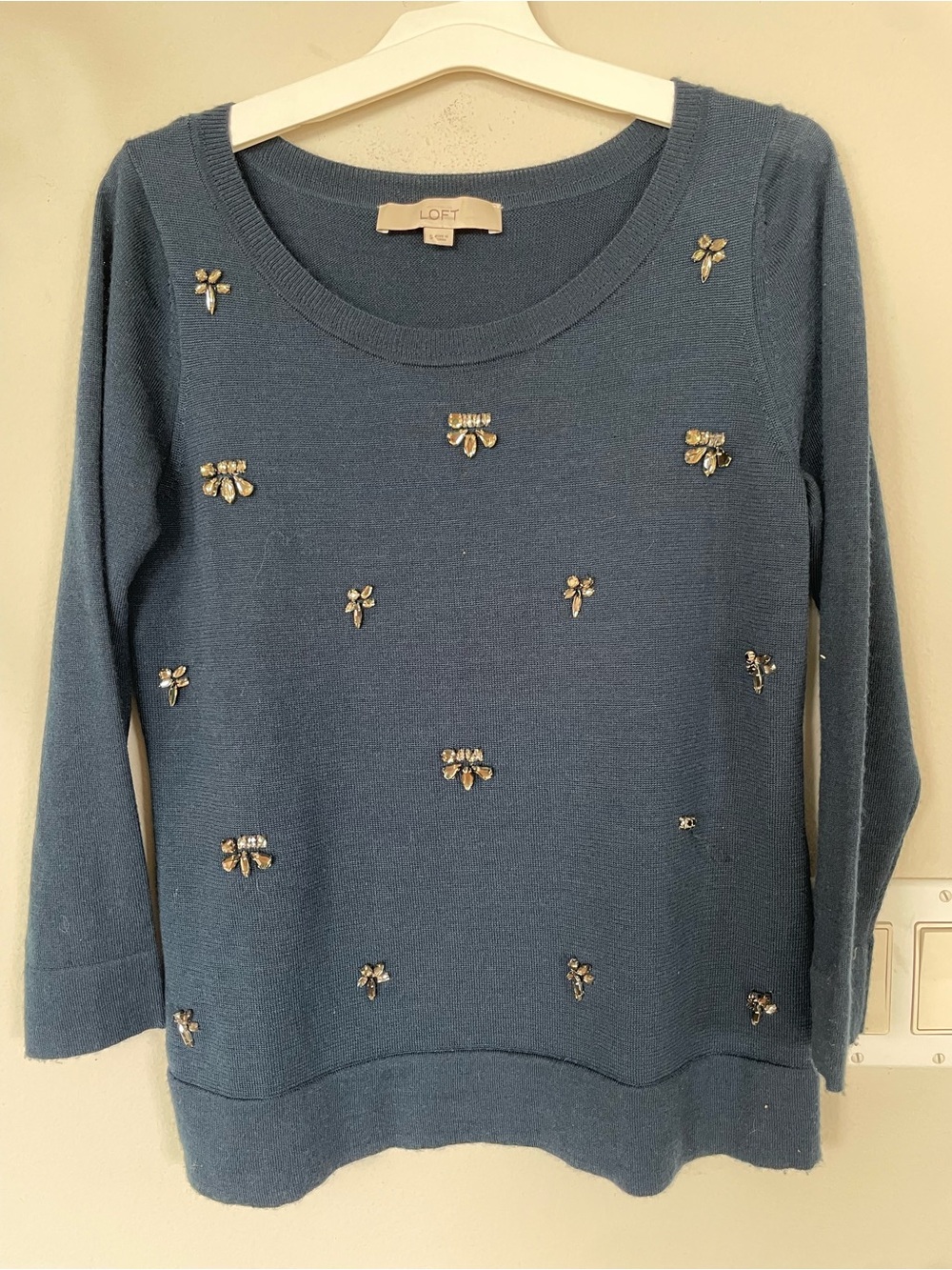 Ann Taylor Loft Women’s Sweater Navy Long Sleeve Crew Neck Pullover Wool Blend S